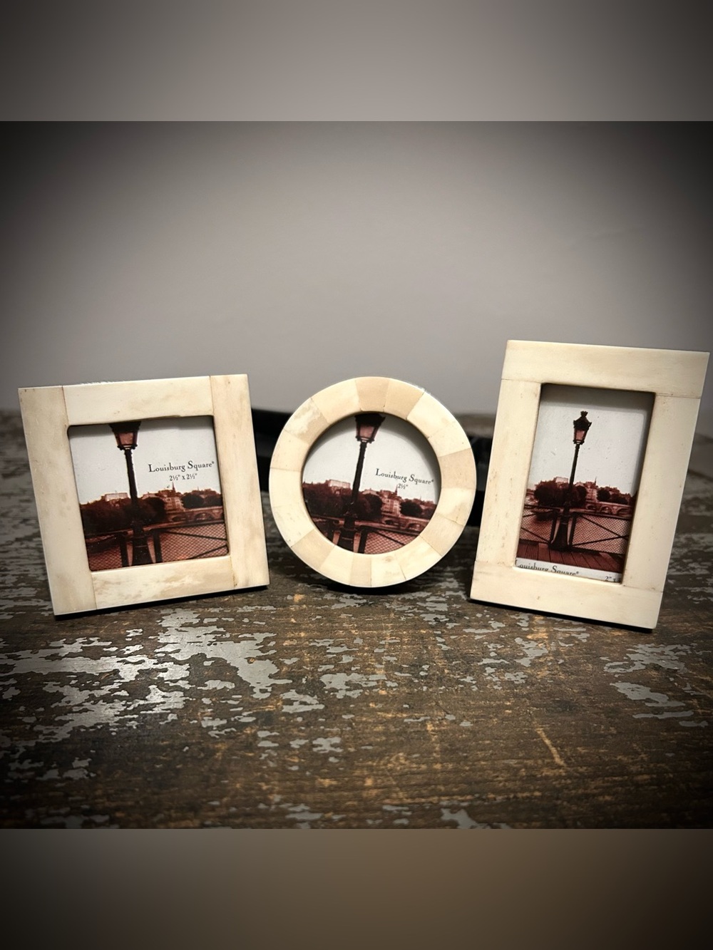 Vintage Ivory Bone-Inlay Photo Frame Set - 3-Piece Home Accents